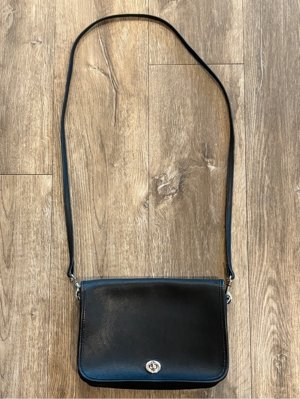 Classic Black Leather Crossbody Bag - Minimalist Women's Shoulder Bag